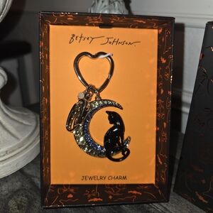 Betsey Johnson Black Cat on Sparkling Moon Charm